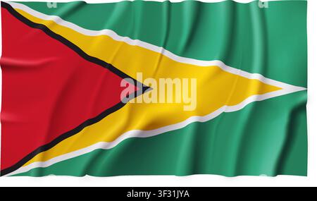 Realistic Guyana country flag isolated on a transparent background. Silk atlas detailed fabric flag. Vector PNG Stock Vector