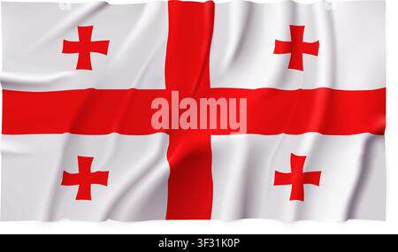 Realistic Georgia country flag isolated on a transparent background. Silk atlas detailed fabric flag. Vector PNG Stock Vector