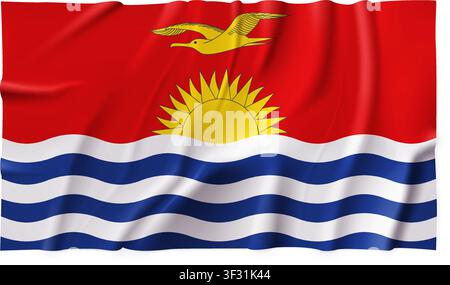 Realistic Kiribati country flag isolated on a transparent background. Silk atlas detailed fabric flag. Vector PNG Stock Vector