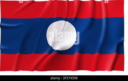 Laos country flag isolated on a transparent background. Silk atlas detailed fabric flag. Vector PNG Stock Vector