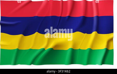 Mauritius country flag isolated on a transparent background. Silk atlas detailed fabric flag. Vector PNG Stock Vector