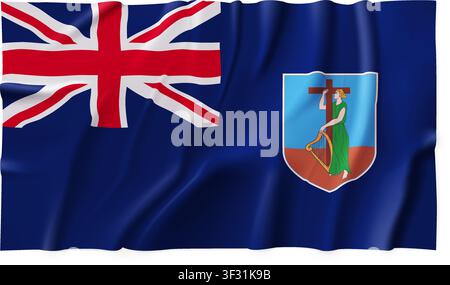 Realistic Montserrat country flag isolated on a transparent background. Silk atlas detailed fabric flag. Vector PNG Stock Vector