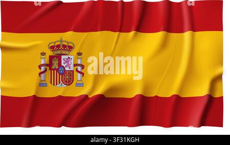 Realistic Spain country flag isolated on a transparent background. Silk atlas detailed fabric flag. Vector PNG Stock Vector
