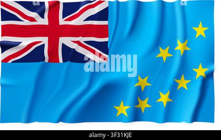 Realistic Tuvalu country flag isolated on a transparent background. Silk atlas detailed fabric flag. Vector PNG Stock Vector