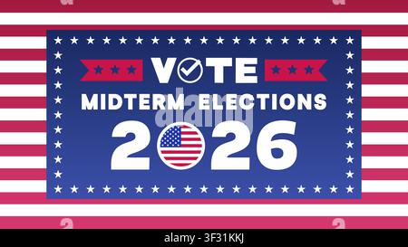 Vote 2026 Blue Panel Red Stripe Border Star Frame Banner Vector Illustration Stock Vector