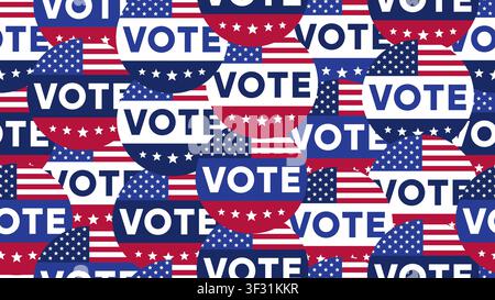 Seamless Vote Badge Pattern American Flag Circle Repeat Horizontal Vector Illustration Stock Vector
