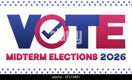 Vote Checkmark Gradient Blue Pink White Star Border 2026 Vector Illustration Stock Vector