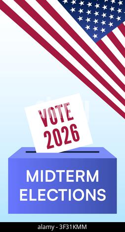 Ballot Box Vote Card American Flag Corner Vertical Elections Vector Illustration Stock Vector