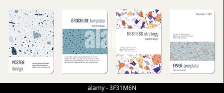 School diary cover design. Terrazzo abstract background made of natural stones, granite, quartz and marble. Venetian terrazzo texture school diary template. Stock Vector