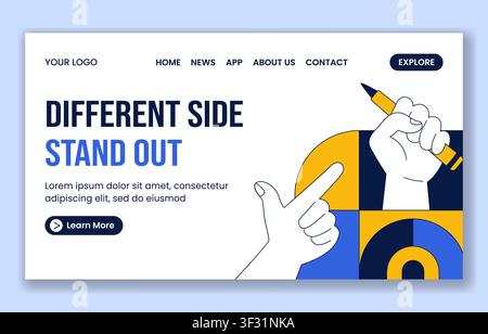 Social Media Landing Page Flat Cartoon Template for International Left Handers Day Stock Vector