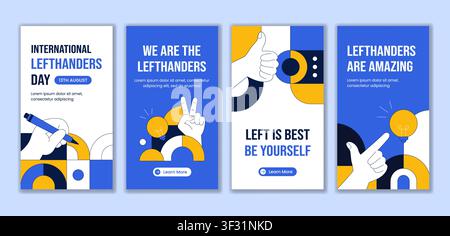 Flat Cartoon Social Media Story for International Left Handers Day Background Template Stock Vector