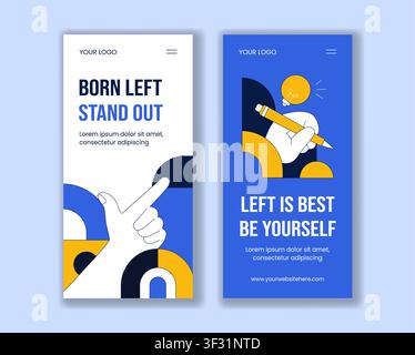 Flat Cartoon Vertical Banner for International Left Handers Day Social Media Background Stock Vector