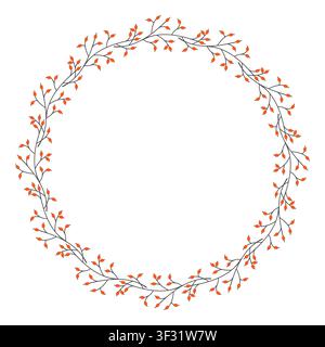 Minimalist autumn berry wreath vector illustration with thin grey branches and small orange briar fruits isolated on white background for elegant wedding invitation template greeting card and thanksgi. Vector illustration Stock Vector