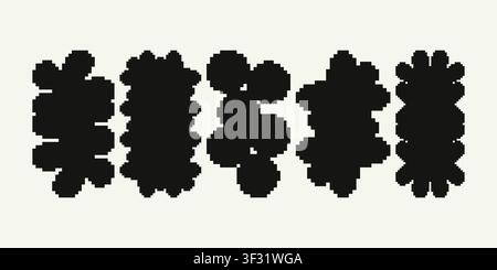 Set of retro pixel art geometric shapes and abstract masks. Minimal 8-bit style frames and design elements isolated on background. Stock Vector