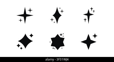 Minimal pointed starburst symbols isolated on background. Geometric sparkle star icons vector design elements. Stock Vector