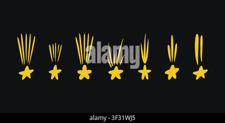 Minimal shooting star symbols isolated on a background. Set of hand drawn sparkle star icons vector design elements. Stock Vector
