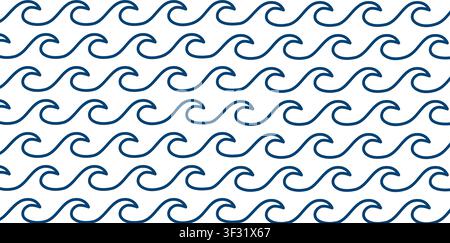 Repeated horizontal parallel blue wavy lines isolated on white background. Sea or ocean water ornament. Simple summer print. Aqua wallpaper. Vector flat illustration. Stock Vector