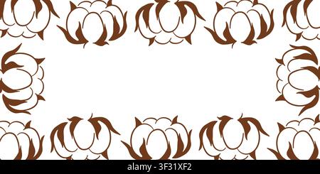 Cotton flower border frame with organic plant blossom. Minimalist line art botanical element. Rustic floral decor style. illustration for wedding Stock Vector