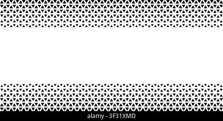 Top and bottom borders with repeating decreasing triangles pattern and empty space in center. Triangular shapes with faded effect. Simple geometric Stock Vector