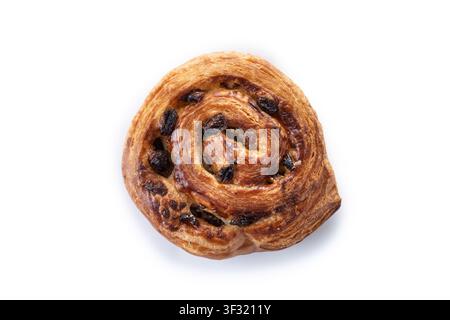 Raisin swirl pastry isolated on white background Stock Photo