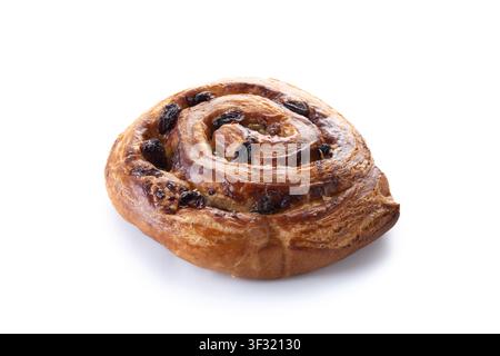 Raisin swirl pastry isolated on white background Stock Photo