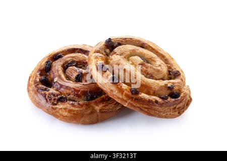 Raisin swirl pastries isolated on white background Stock Photo