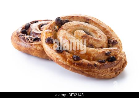 Raisin swirl pastries isolated on white background Stock Photo