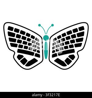 Creative Butterfly Wings Made from Computer Keyboard Keys Vector Illustration Stock Vector