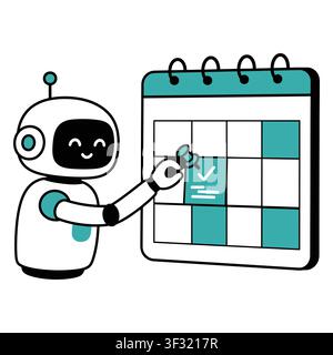 AI Robot Managing Calendar Schedule Flat Vector Illustration Stock Vector