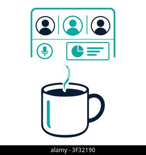 AI Virtual Meeting Interface Above Coffee Cup Flat Vector Illustration Stock Vector