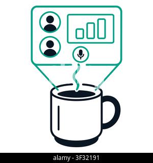 Artificial Intelligence Analytics Dashboard Above Coffee Mug Minimal Vector Illustration Stock Vector