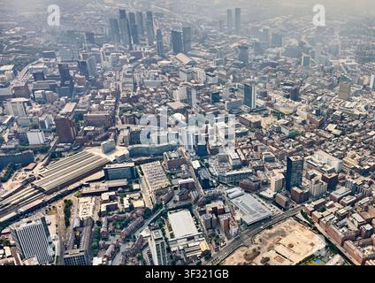 An aerial view of Manchester City Centre from the east, looking west, north west England, UK Stock Photo