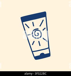 Sunscreen hand drawn clip art illustration. Tube with sun image isolated. Cosmetic skin lotion vector graphic Stock Vector