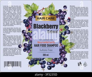 Blackberry shampoo label design, Shampoo package mockup, Packaging Design, Minimal label, product Package design, Cosmetic packaging design set Stock Vector