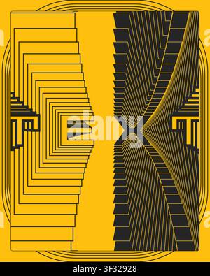 Abstract Art Deco style poster yellow black decorative geometry refined angular shapes high contrast layout and sophisticated graphic design appeal Stock Vector