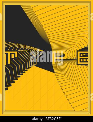 Dynamic optical illusion text poster yellow black wall art modern visual art print with dynamic type illusion sharp contrast and refined poster Stock Vector