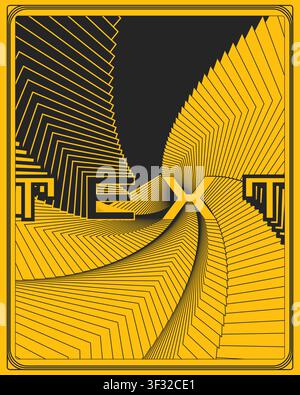 Dynamic optical illusion text poster yellow black wall art creative poster design with kinetic letterforms abstract structure and dynamic visual Stock Vector