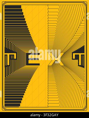 Optical illusion text typography poster yellow black geometric depth contemporary poster design featuring graphic motion illusion and balanced Stock Vector