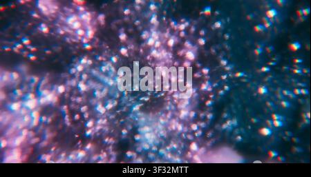 Defocused color flare. Bokeh light. Blur purple silver vibrant radiant texture optical flash on abstract illuminated creative visual background. Stock Photo