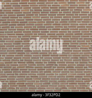 A seamless flat texture of a modern red-brown brick wall with thin rectangular bricks and clean white mortar joints. Stock Photo