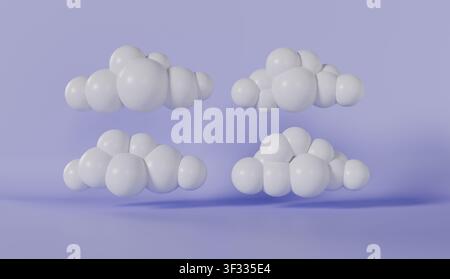 Collection of 3d white clouds isolated on purple background Stock Photo