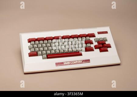 Pavia, Lombardy, Italy-March 30, 2026 : Nintendo Family Basic keyboard representing retro computing technology from 80s Stock Photo
