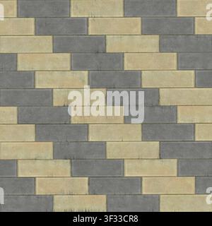 A seamless texture featuring an alternating pattern of beige and grey rectangular bricks. Stock Photo