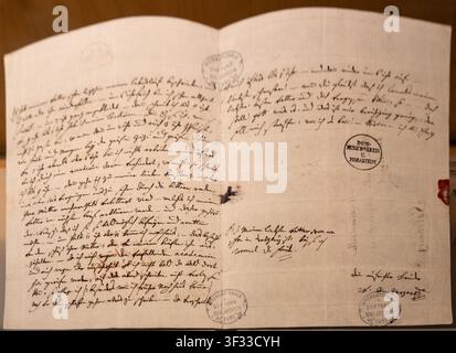 letter written by Mozart to his sister in Salzburg 13 February 1782, describes his daily activities, Stock Photo