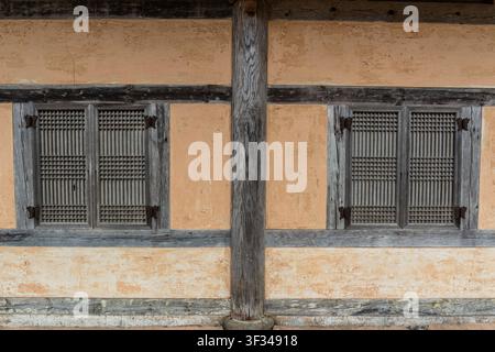 Traditional Korean Wooden Windows on an Old House Stock Photo