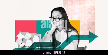 Focused Asian Female Professional Working At Desk With Paperwork In Modern Office, Business Concept Stock Photo