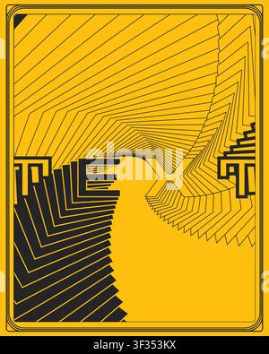 Dynamic modern typography poster yellow background optical motion distorted letters rhythmic composition minimalist design for stylish homes Stock Vector