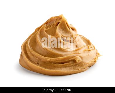 creamy peanut butter isolated on a clean white background. This minimalist food image highlights the smooth texture and rich appearance of a popular n Stock Photo