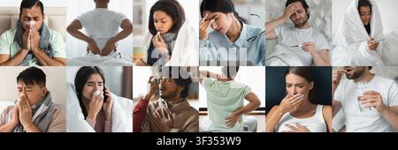 Sick Young Adults With Various Symptoms, Healthcare Concept Stock Photo