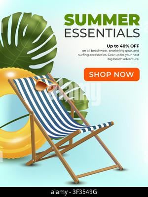 Summer social poster with vacation elements. Stock Vector